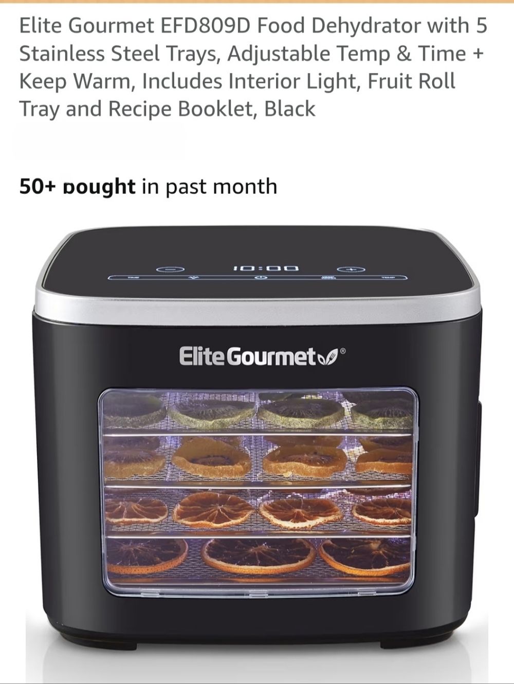 Elite Gourmet Black Countertop Food Dehydrator